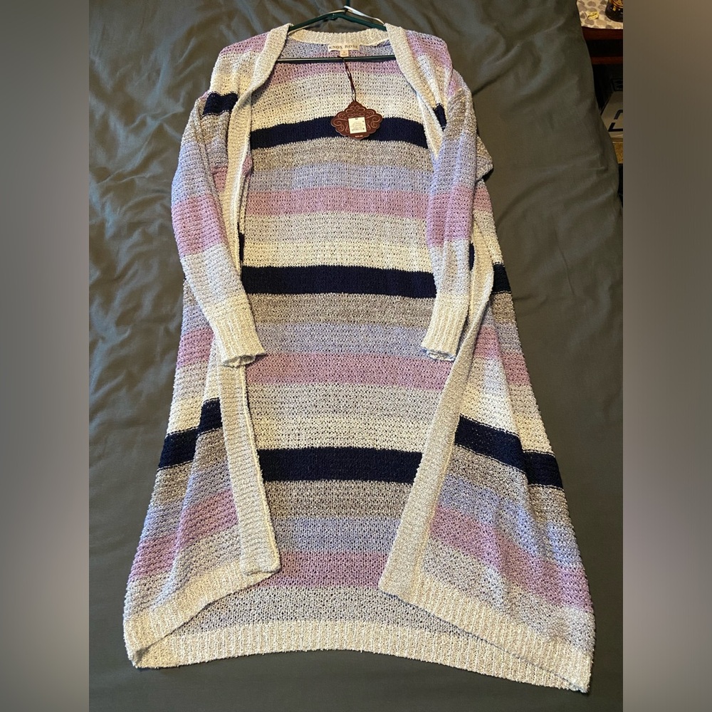 Knox Rose Duster - Medium - NWT - navy/gray/purple stripes